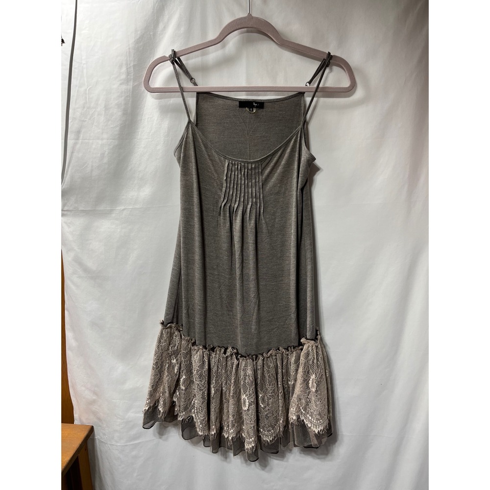 Ryu Womens Pintuck Pleated Lace Ruffle Hem Camisole Tank Top‎ Taupe Grey Small